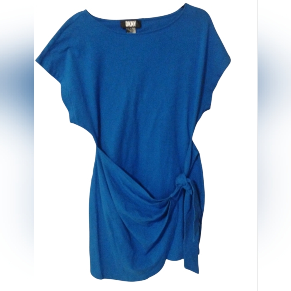 Dkny Women's Blue Side-Knot Short Sleeve Sheath Dress Size M - Picture 2 of 4